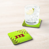 Softball Yellow Fast Pitch Monogram Drink Unterset Untersetzer (Rechte Seite)