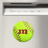 Softball Yellow Fast Pitch Monogram Initial Magnet (In Situ (Geschirrspüler))