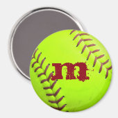 Softball Yellow Fast Pitch Monogram Initial Magnet (Vorderseite/Rückseite)