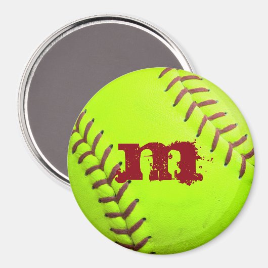 Softball Yellow Fast Pitch Monogram Initial Magnet (Vorderseite/Rückseite)