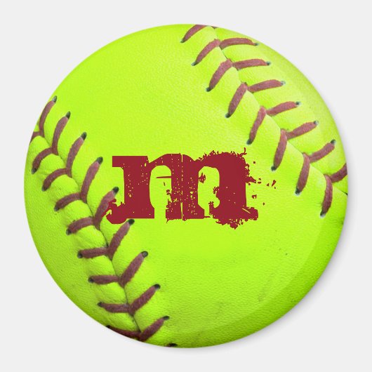 Softball Yellow Fast Pitch Monogram Initial Magnet (Vorne)