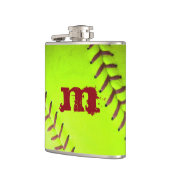 Softball Yellow Fast Pitch Monogram Whiskey Flask Flachmann (Links)