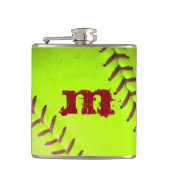 Softball Yellow Fast Pitch Monogram Whiskey Flask Flachmann (Vorderseite)