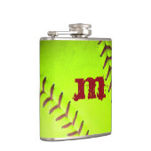 Softball Yellow Fast Pitch Monogram Whiskey Flask Flachmann (Rechts)