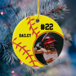 Softballname Jersey Nummer Foto Keepake Keramik Ornament<br><div class="desc">Dieses Design verfügt über einen Softballhintergrund mit Platz für einen Namen, eine Nummer und ein Foto. Klicken Sie auf die Schaltfläche Anpassen für mehr Flexibilität beim Anpassen des Textes! Variationen dieses Designs sowie der Koordinationsprodukte sind in unserem Shop, zazzle.com/store/doodlelulu, erhältlich. Kontaktieren Sie uns, wenn Sie dieses Design für ein bestimmtes...</div>