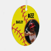 Softballname Jersey Nummer Foto Keepake Ornament Aus Metall (Vorderseite Rechts)