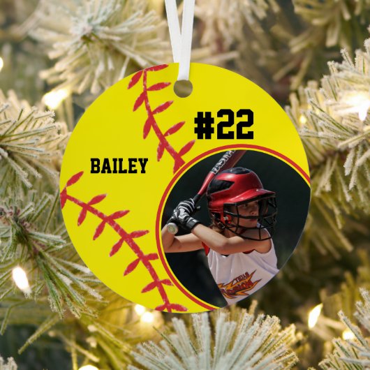 Softballname Jersey Nummer Foto Keepake Ornament Aus Metall (InSitu)