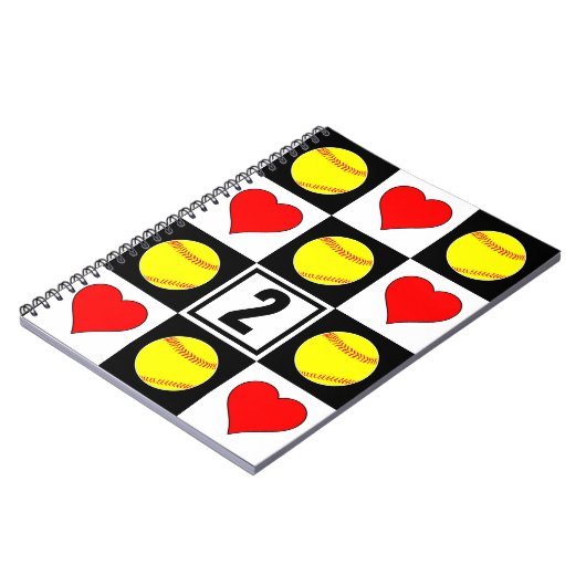 Softballs & Herz Custom Player Jersey-Nummer Notizblock (Linke Seite)