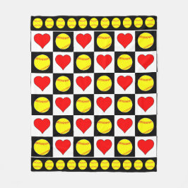 Softballs und Herz Checkered Softball Player Fleecedecke