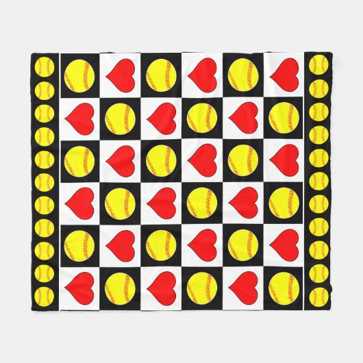 Softballs und Herz Checkered Softball Player Fleecedecke (Vorderseite (Horizontal))