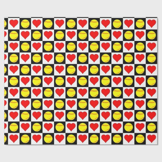 Softballs und Herz-Fastballspieler Geschenkpapier (Flach)