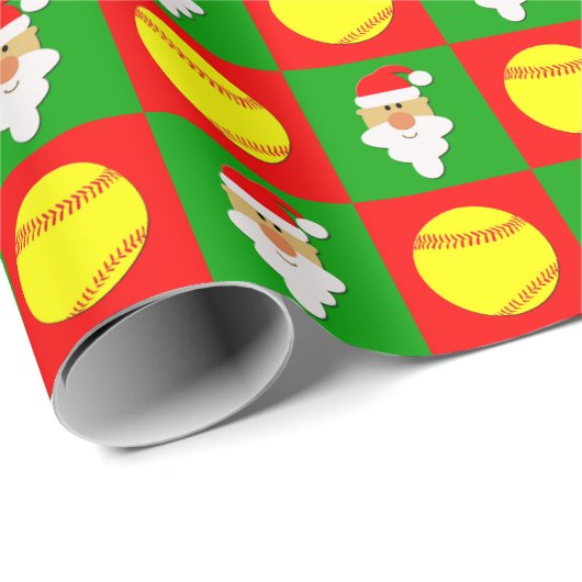 Softballs und Santa Softball Player Weihnachten Geschenkpapier (Rolleneckpunkt)