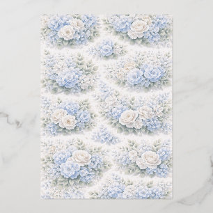 SoftBlue Blumenmuster Elegant Romantisch Botanisch Folieneinladung