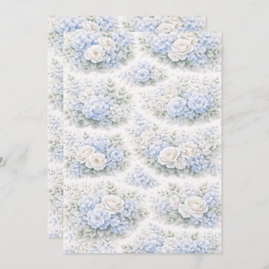 SoftBlue Floral Pattern Elegant Romantic Botanical Einladung (Vorne/Hinten)