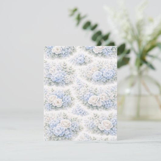 SoftBlue Floral Pattern Elegant Romantic Botanical Save The Date (Stehend Vorderseite)