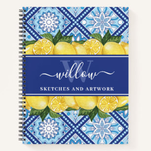 Softcover Lemon Blue Tile Monogram Sketchbook Notizblock