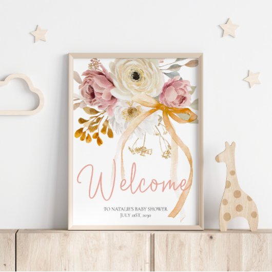 Softes Herbst-Frühlings-Blumen-Baby-Shower-Willkom Poster