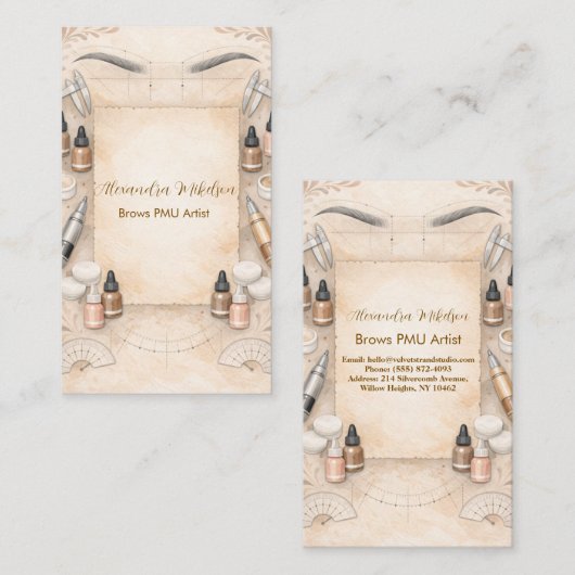 Softes neutrales PMU-Studio-Branding Visitenkarte (Vorne/Hinten)