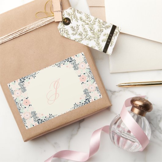 Softest Monogram | Floral Personal Custom Rechteckiger Aufkleber (Schenken)