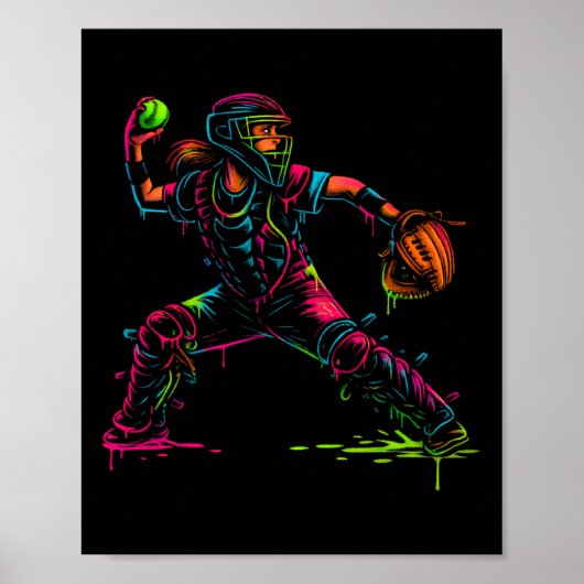 Softll Catcher Dad Pitcher Fastpitch Coach Fathers Poster (Vorne)