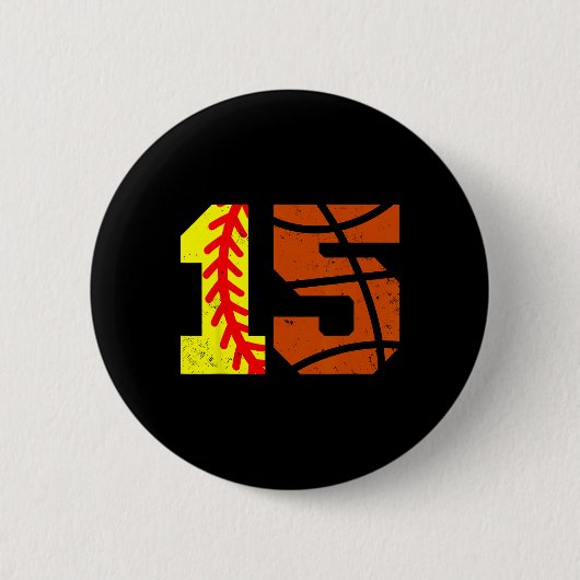 Softll Sketll Nummer 15 Jersey Lustig 15. Geburtst Button (Vorderseite)