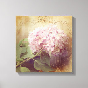 Softly Summer 2 Rosa Hortensien Florale Vintage Leinwanddruck