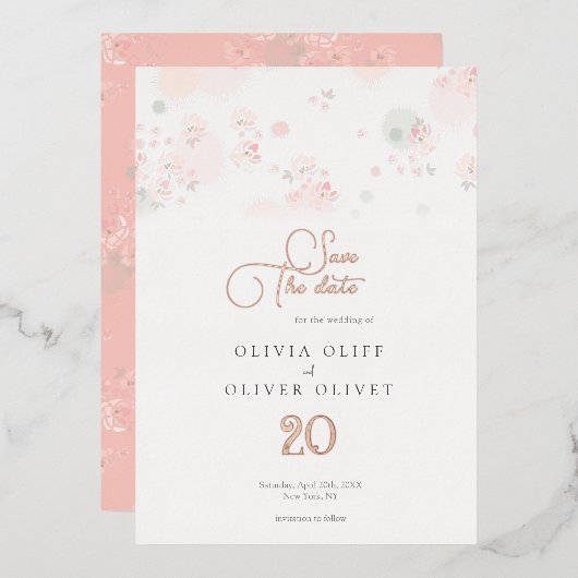 Softness Tea Rose Hochzeit speichern das Datum Folieneinladung (Vorderseite/Rückseite)