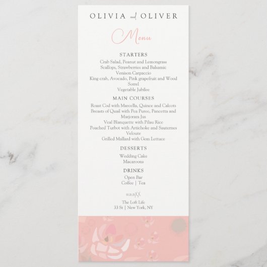 Softness Tee Rose Hochzeitmenü Menükarte (Vorderseite)