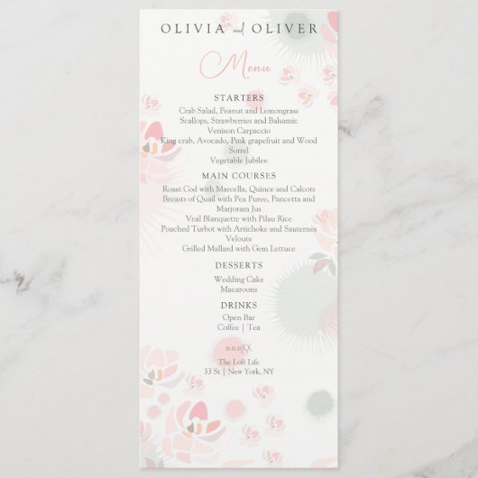 Softness Tee Rose Hochzeitmenü Menükarte (Vorderseite)