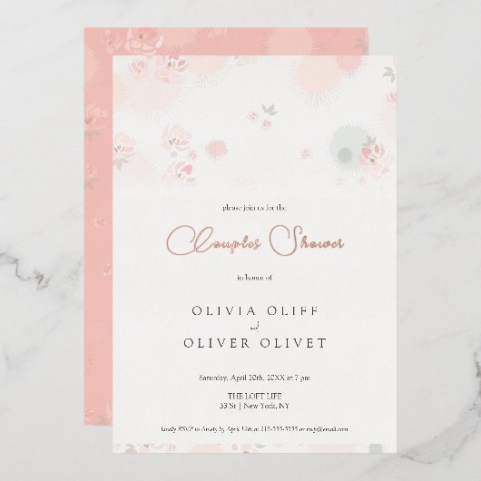 Softness Tee Rose Paare Dusche Folieneinladung (Vorderseite/Rückseite)