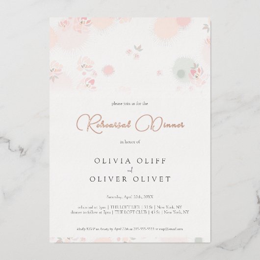 Softness Tee Rose Probe Abendessen Folieneinladung (Vorderseite)