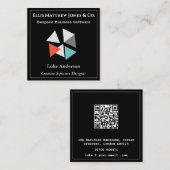 Software Developer Black Geometric QR Code Quadratische Visitenkarte (Vorne/Hinten)