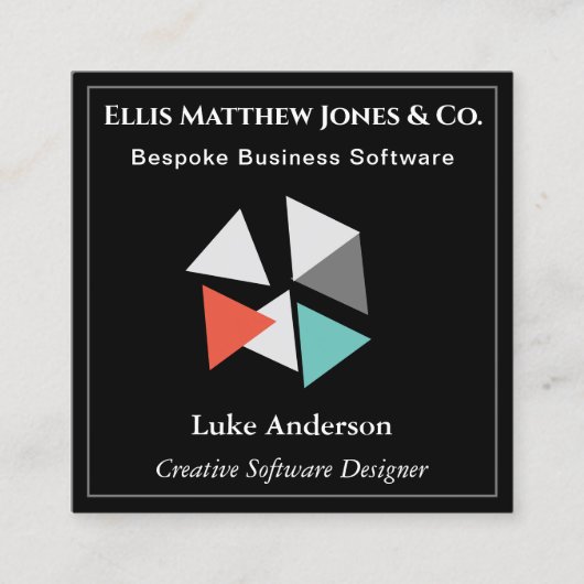 Software Developer Black Geometric QR Code Quadratische Visitenkarte (Vorderseite)