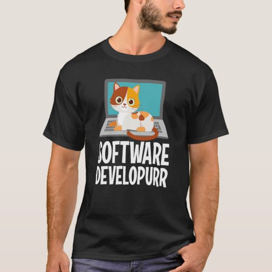 Software Developer Programming Joke Cute Cat Lapto T-Shirt (Vorderseite)