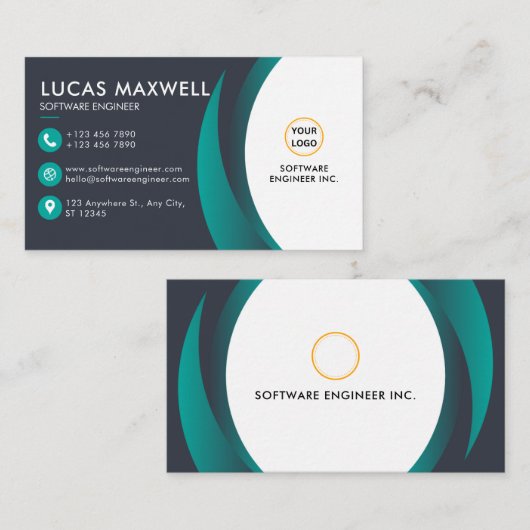 Software Engineer Business Cards Blau und Weiß Visitenkarte (Vorne/Hinten)