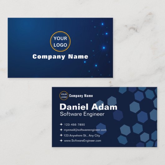 Software Engineer Business Cards Dark Blue Techno Visitenkarte (Vorne/Hinten)