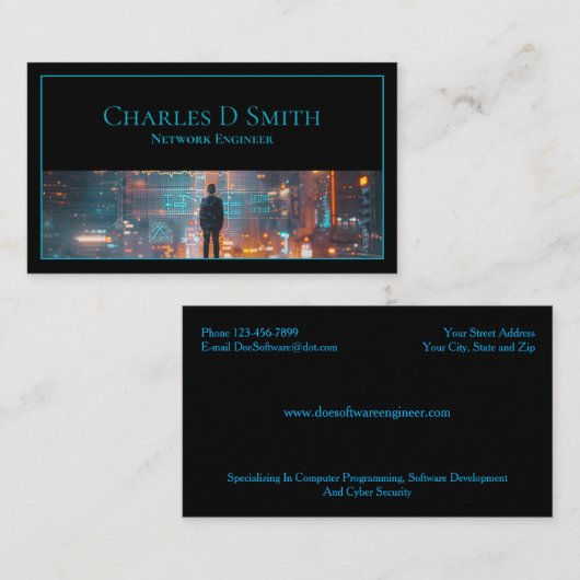 Software Engineer Cyber Security Business Card Visitenkarte (Vorne/Hinten)