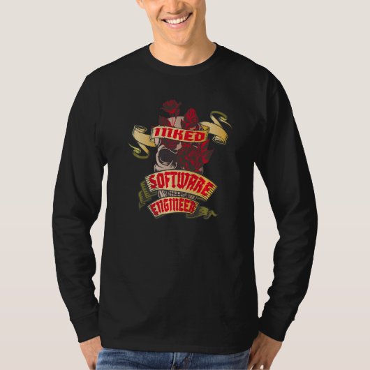 Software Engineer Inked Skull & Red Roses Tattoo T-Shirt (Vorderseite)