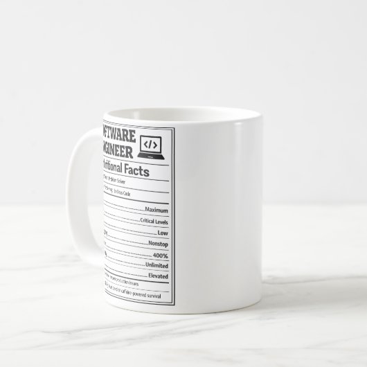 Software Engineer Nutritional Facts Funny Coding Kaffeetasse (Vorderseite Links)