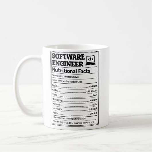 Software Engineer Nutritional Facts Funny Coding Kaffeetasse (Links)