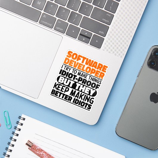 Software-Entwickler Ich versuche, die Dinge Cool z Aufkleber (Laptop mit iPhone)