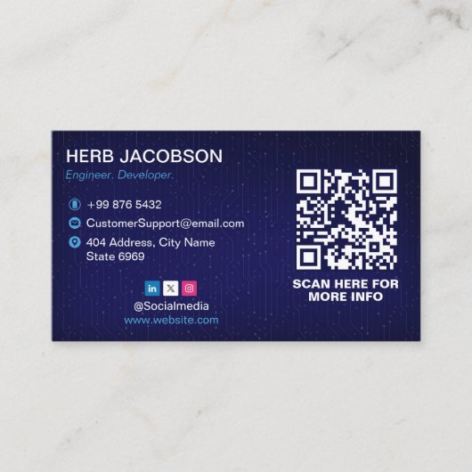 Software-Entwickler | Modern Blue Barcode Visitenkarte (Vorderseite)