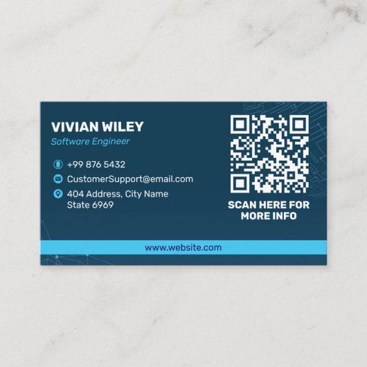 Software-Entwickler | Modern Blue Barcode Visitenkarte (Vorderseite)