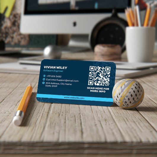 Software-Entwickler | Modern Blue Barcode Visitenkarte