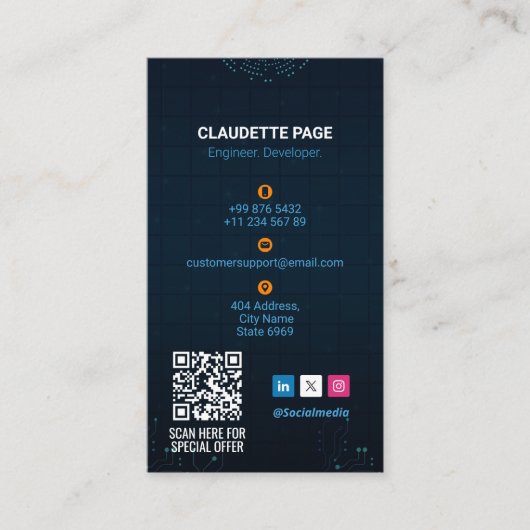 Software-Entwickler | Modern Blue Potrait Visitenkarte (Vorderseite)