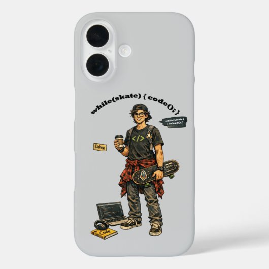 Software-Ingenieur-Coder, der Skateboard fährt URM Case-Mate iPhone Hülle (Rückseite)