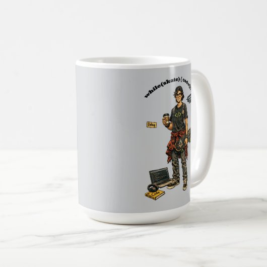 Software-Ingenieur Coder, der Skateboard fährt URM Kaffeetasse (VorderseiteRechts)