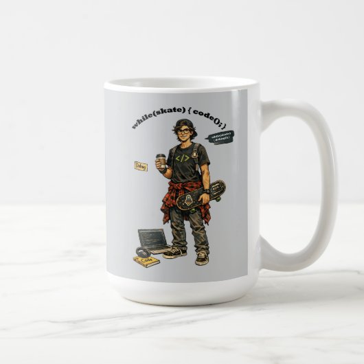 Software-Ingenieur Coder, der Skateboard fährt URM Kaffeetasse (Rechts)