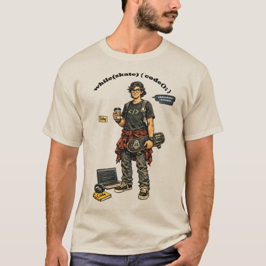 Software-Ingenieur-Coder, der Skateboard fährt URM T-Shirt (Vorderseite)