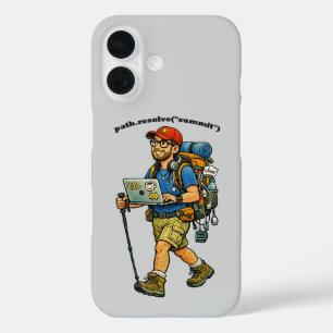 Software-Ingenieur geht mit einem Rucksack URM wan iPhone 16 Hülle